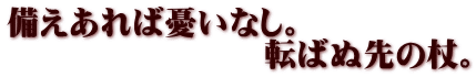 備えあれば憂いなし。 　　　　　　　　転ばぬ先の杖。