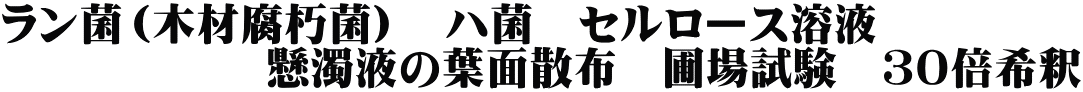 ラン菌（木材腐朽菌）　ハ菌　セルロース溶液　 　　　　　　懸濁液の葉面散布　圃場試験　３０倍希釈